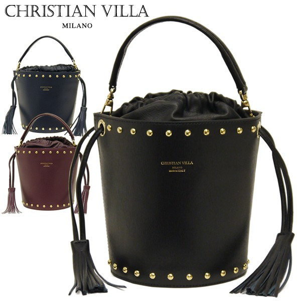 美品】CHRISTIAN VILLA 型押しミニバケツバッグ - ショルダーバッグ